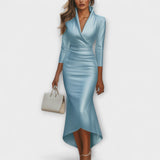 Rebecca ™ ｜ Elegantna bijela satenska midi haljina s V-izrezom