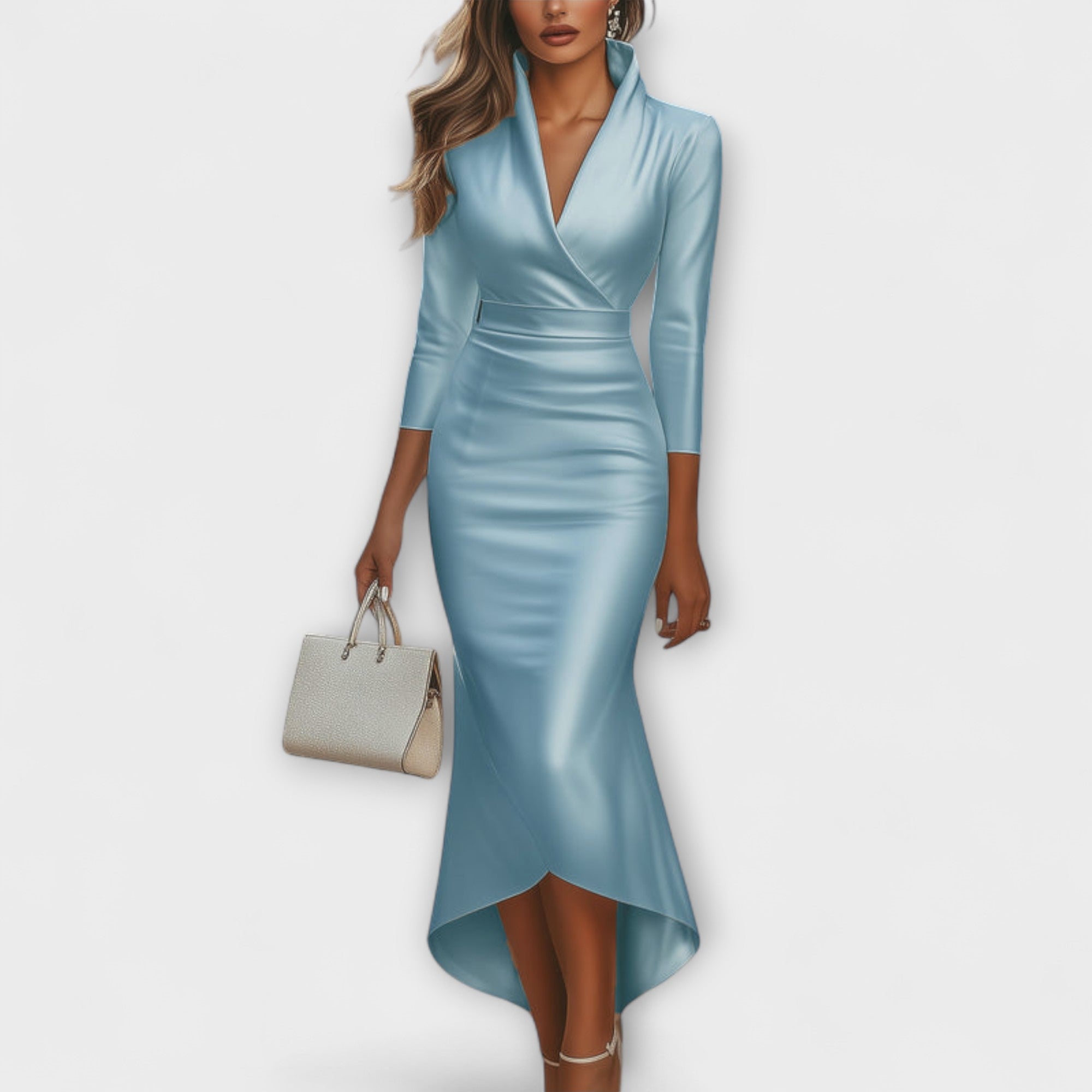 Rebecca ™ ｜ Elegantna bijela satenska midi haljina s V-izrezom