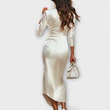 Rebecca ™ ｜ Elegantna bijela satenska midi haljina s V-izrezom