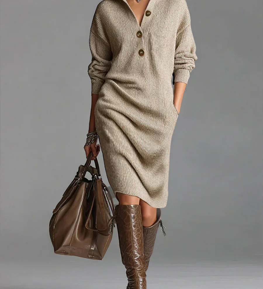 Britt - Elegantna midi haljina s rebrastim uzorkom